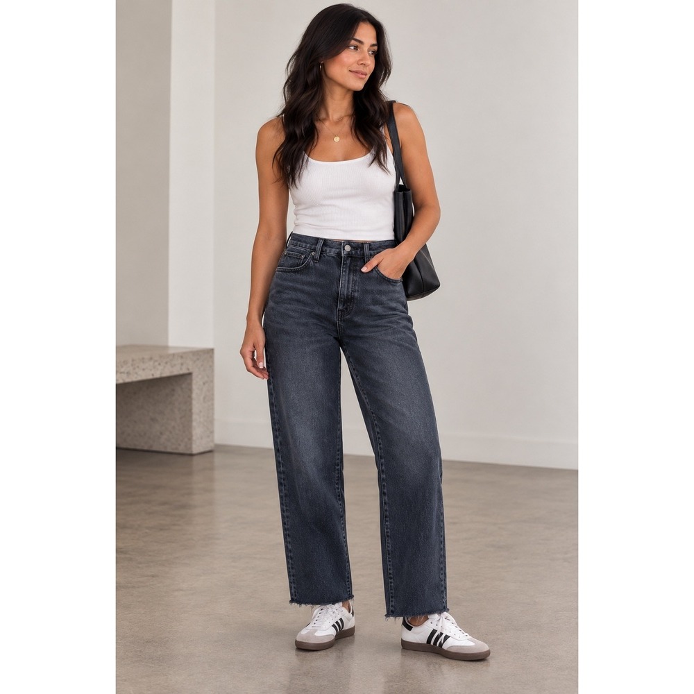 Madewell Balloon Barrel Jean Black High Rise Raw Hem Minimalist 23